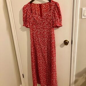 Bardot Red Puff Sleeve Midi Sundress